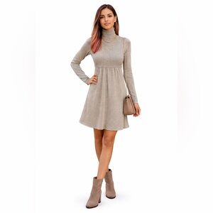 ZARA Chic Long Sleeve Beige Golden Shimmer Turtleneck Dress medium